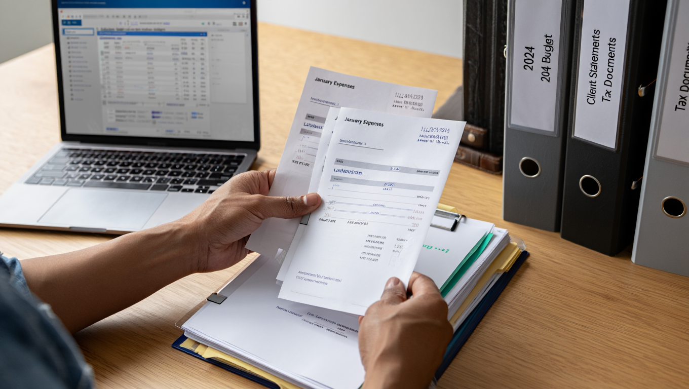 Gestion de documents administratifs sur un bureau.