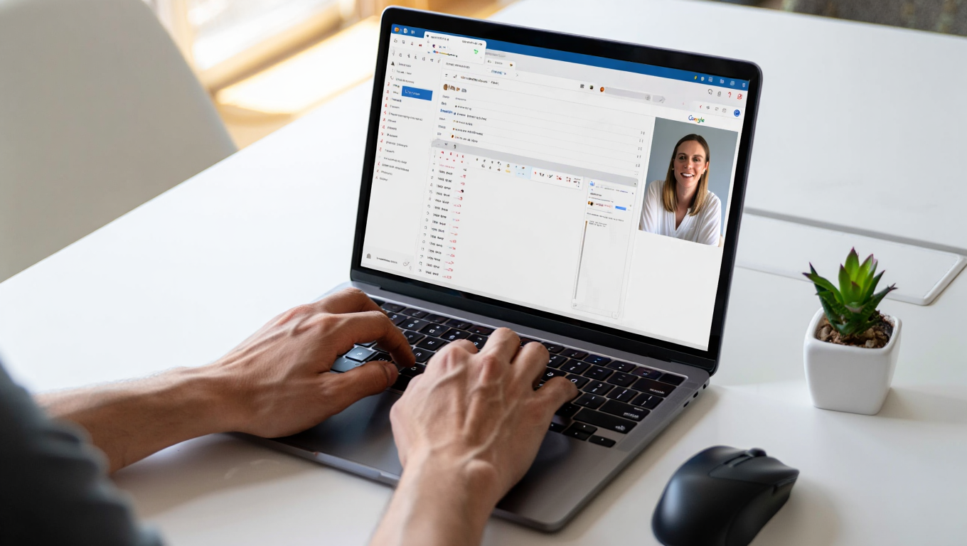 Gestion d’e-mails professionnels sur ordinateur portable.